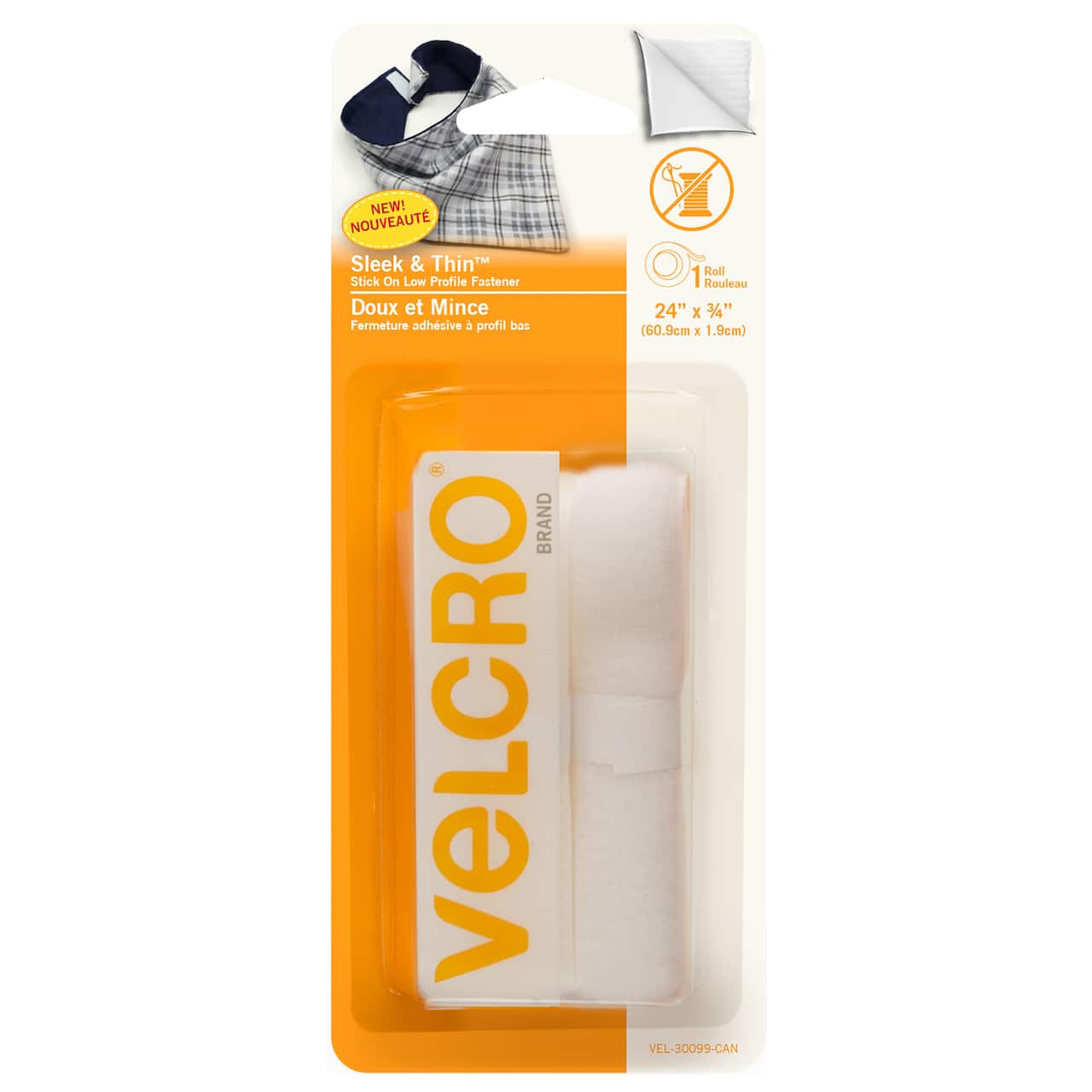 VELCRO® Brand Sleek & Thin™ Stick On White Fastener Roll